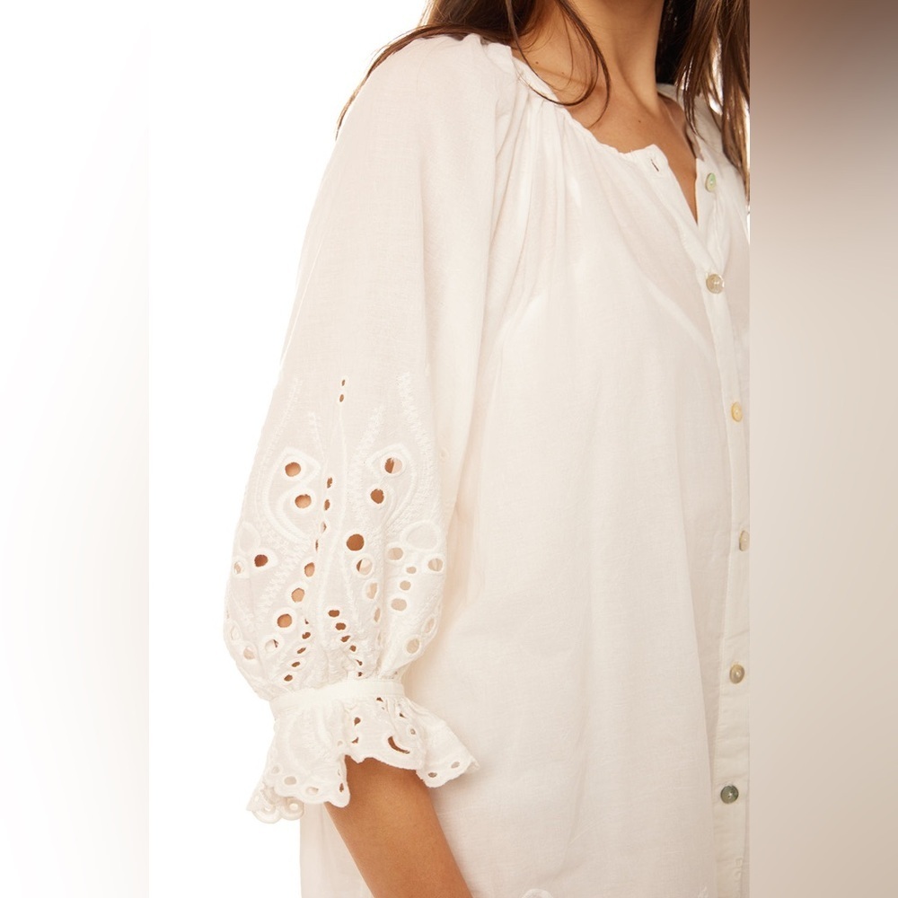 Natalie Martin White Eyelet Embroidered Dress Button Front XS - Picture 2 of 13